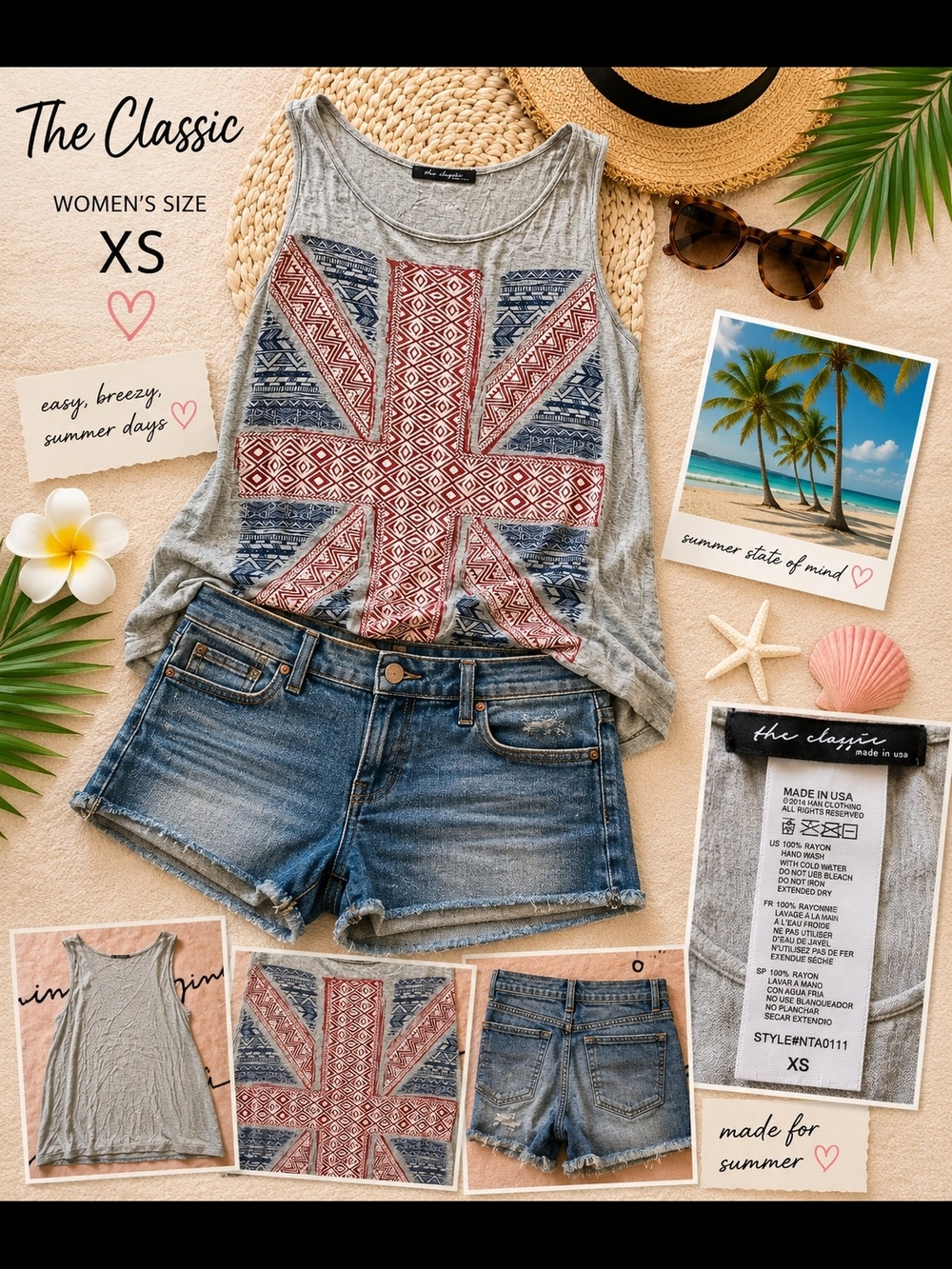 The Classic Women's Gray Tank Top with Red & Blue Union Jack Graphic